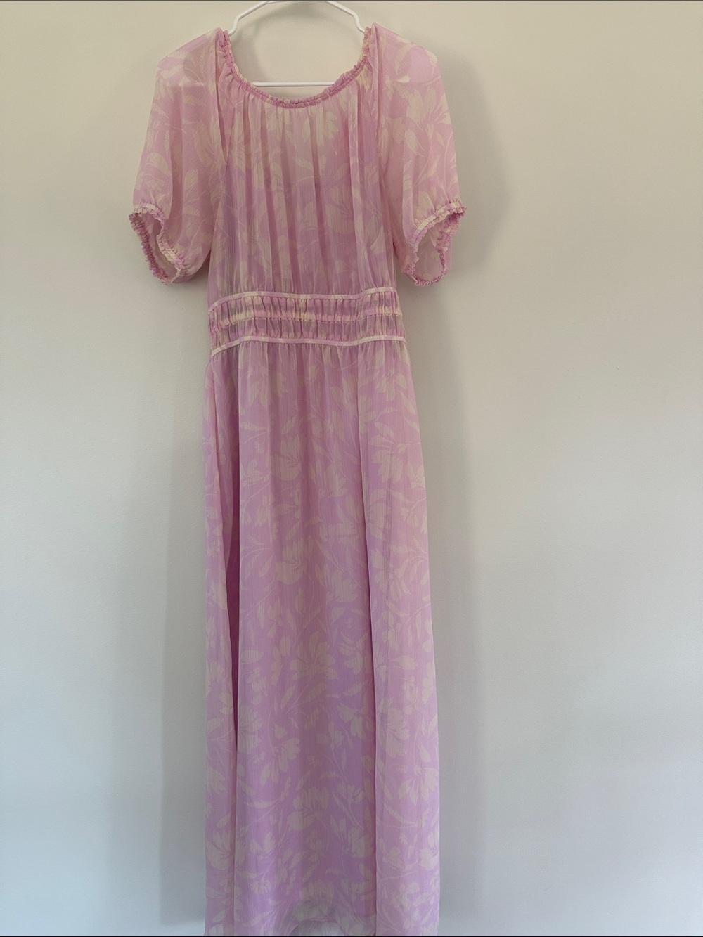 Ann Taylor Pink Floral Maxi Dress with Smocked Waist